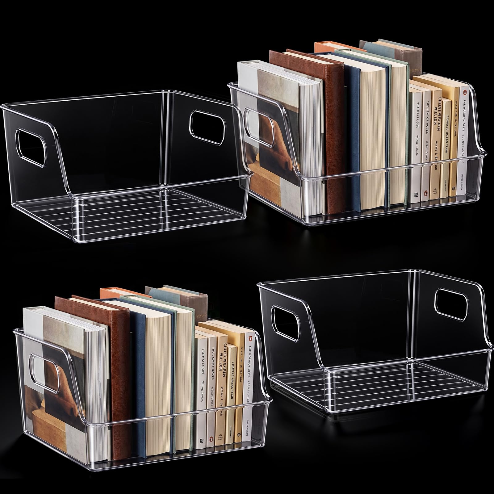 Menkxi 4 Pcs Clear Large Storage Book Display Case Book Organizer