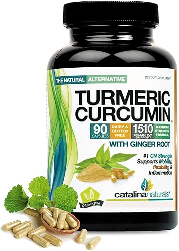 Curcumina de cúrcuma más extracto de raíz de jengibre 95% curcuminoides estandarizados 90 cápsulas, sin gluten (el embalaje puede variar)