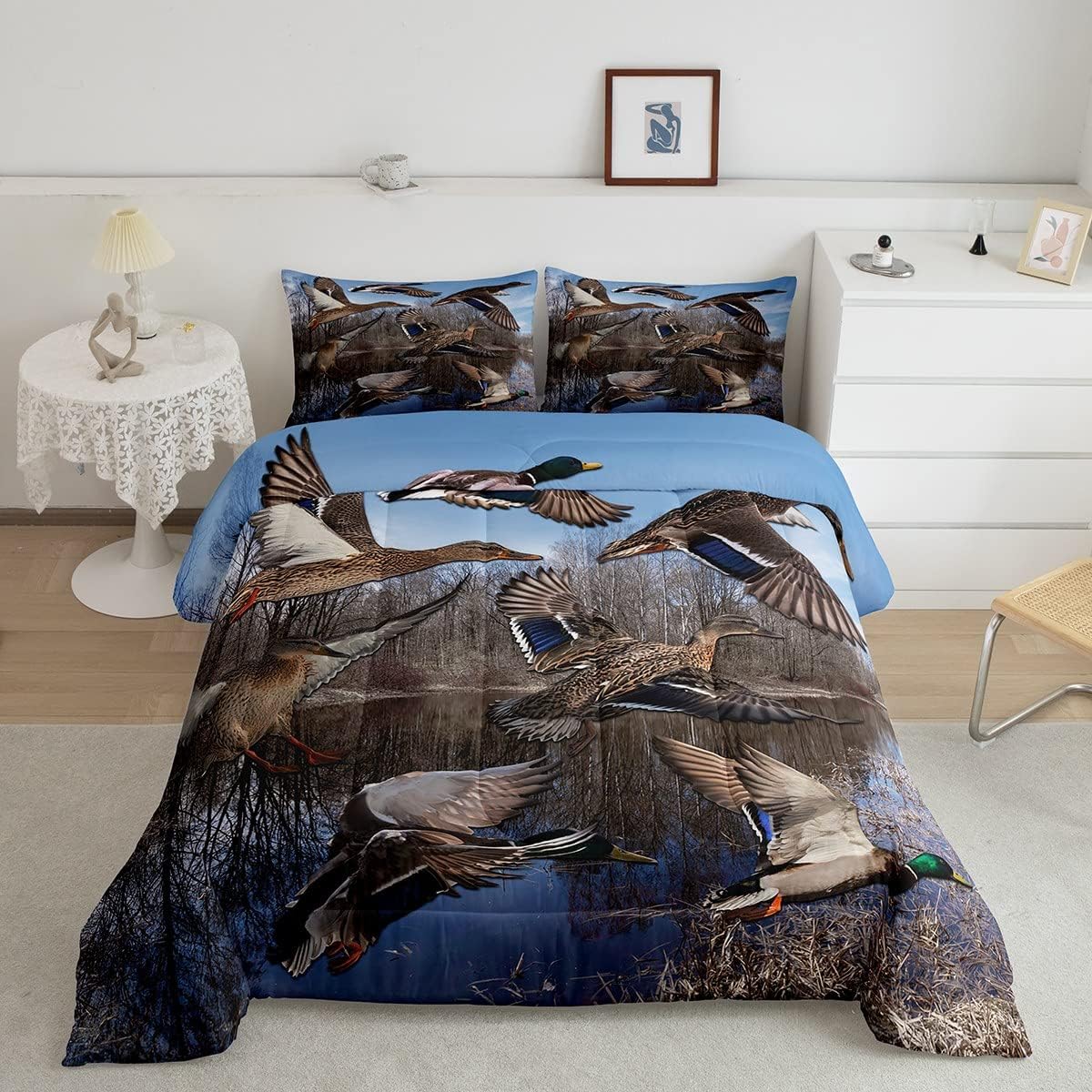 Erosebridal Duck Hunting Comforter Set for Teens Youth,Mallard Duck Bedding King