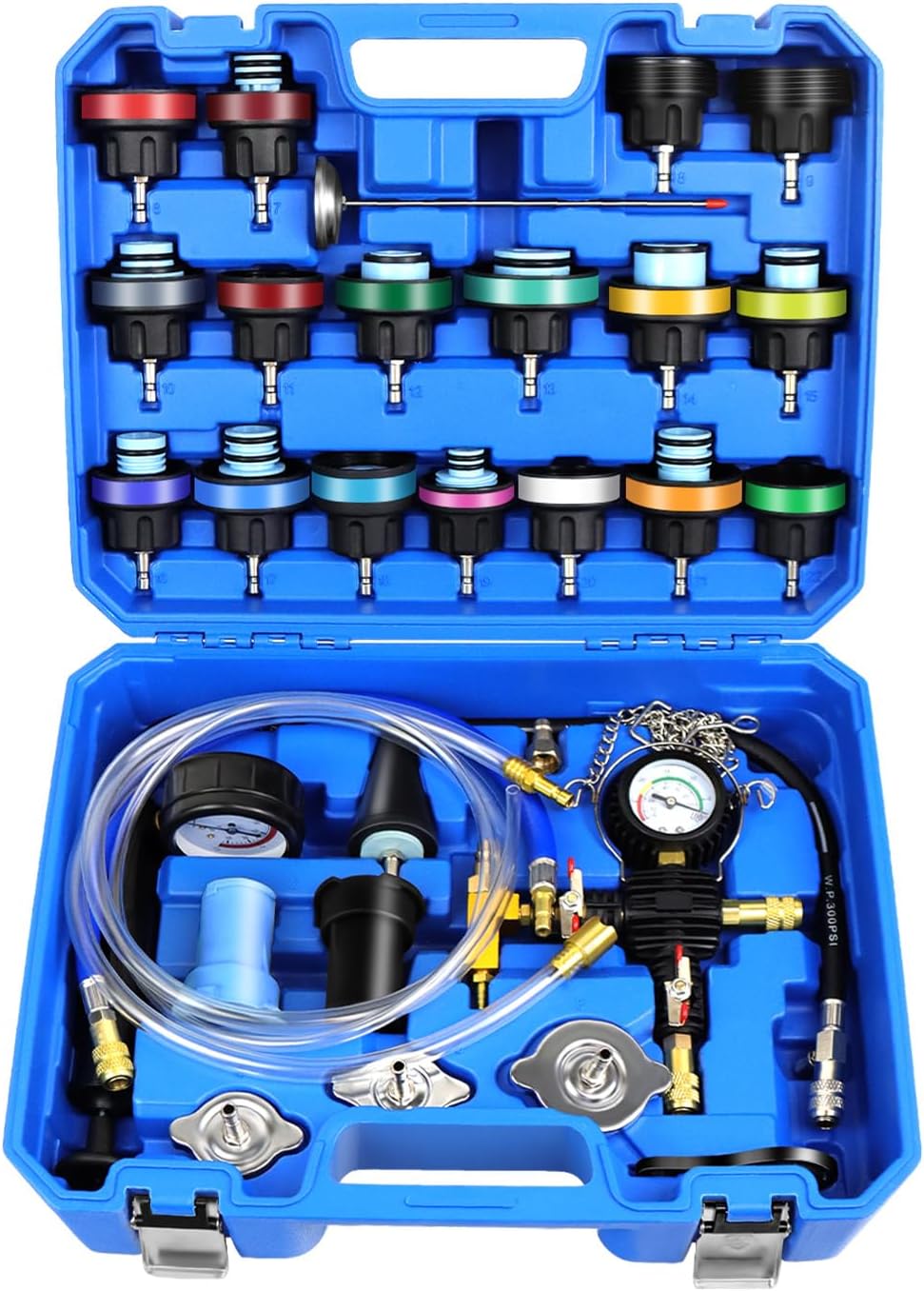JIFETOR 28PCS Radiator Pressure Tester and Coolant Refill Tool Kit, Auto Cooling System Leakage Test and Pneumatic Vacuum Purge Filling Set Universal for Airlift Car Auto Truck