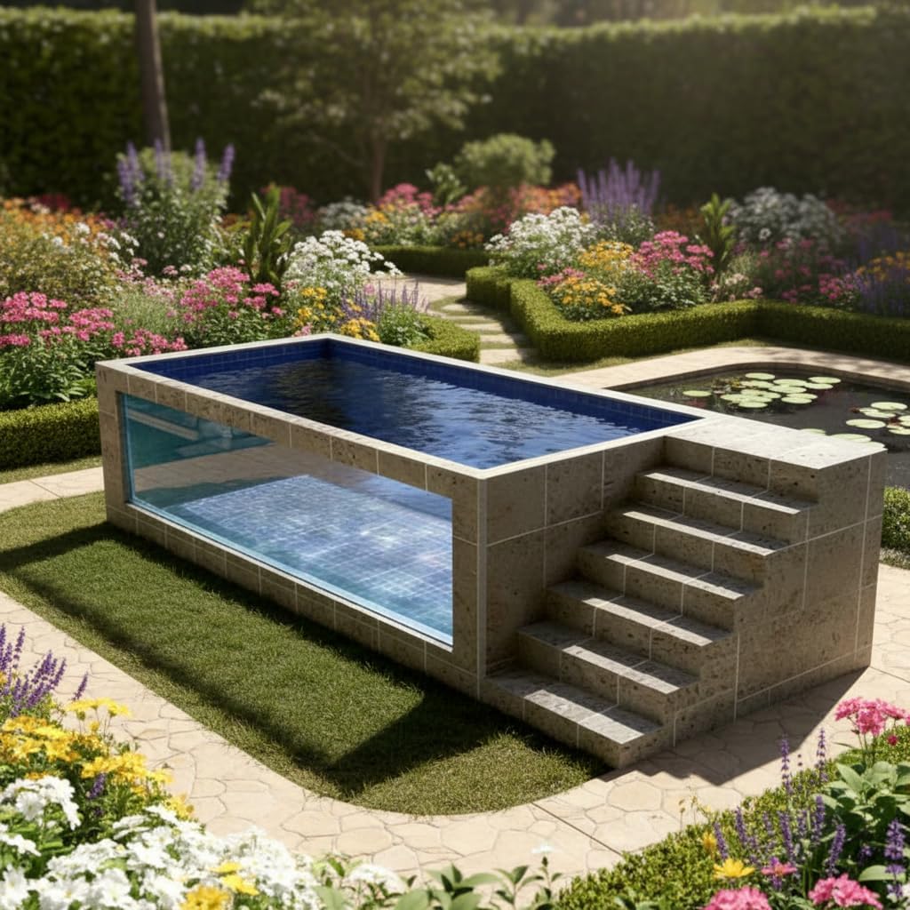 Portable Above-Ground Fiberglass Pool, Modern Movable Container Design for Family Backyard Parties Summer Entertainment with Low Maintenance and Quick Setup