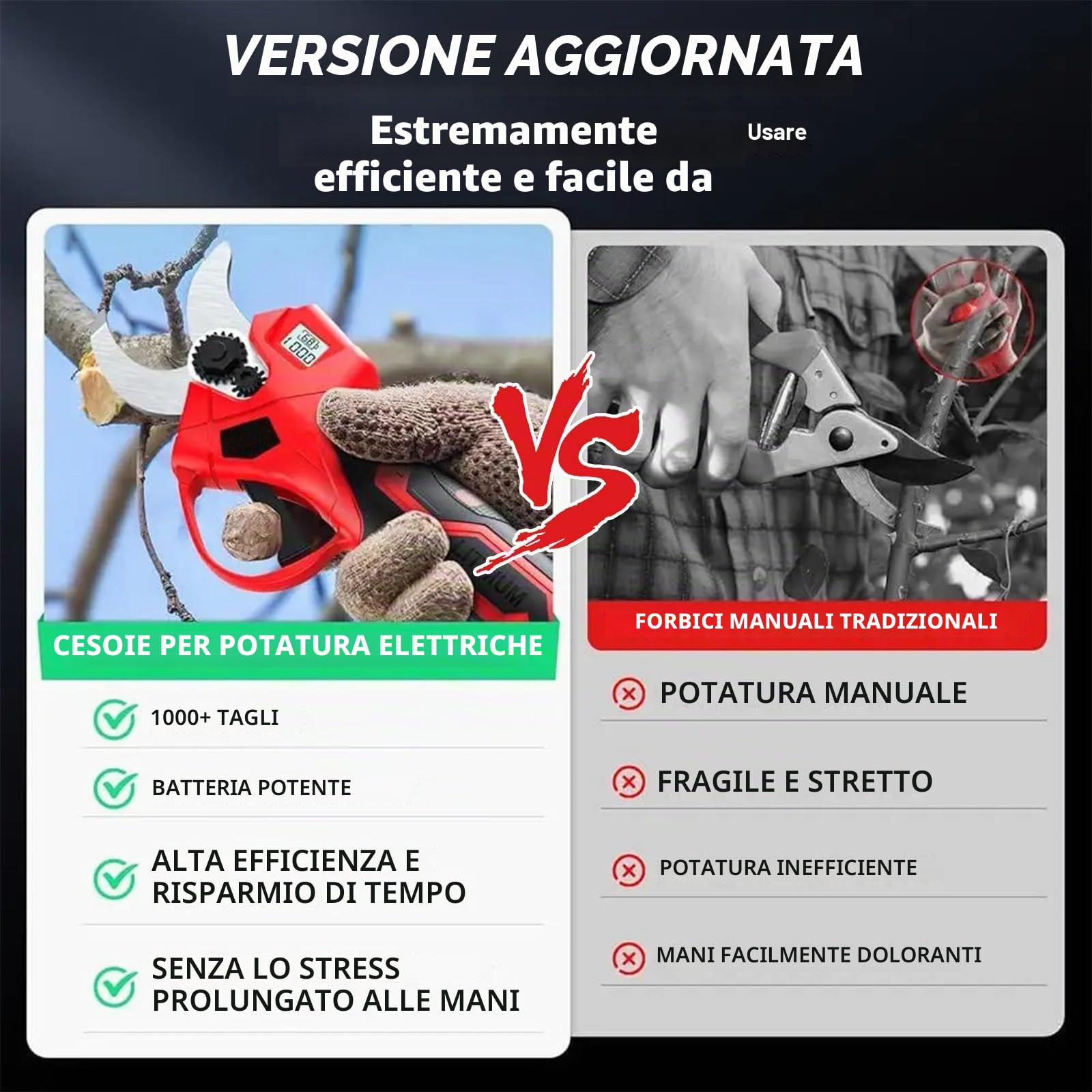 Cesoie elettriche senza fili, diametro di taglio a batteria da 40 mm, 21 V, 2000 mAh, set di batterie e lame di ricambio, 6-8 ore di lavoro, cesoie per potatura per cesoie per viti, cesoie per