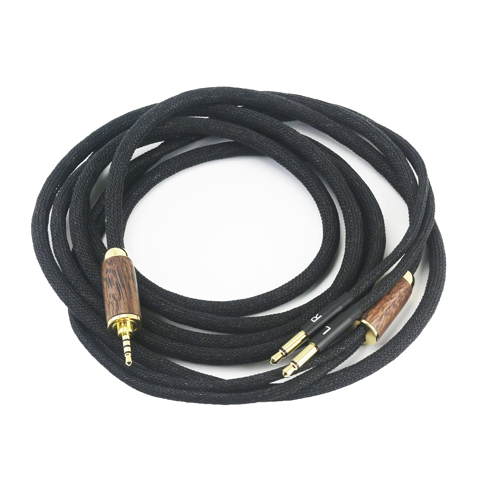 ABLET 2,5 mm Trrs symmetrischer Stecker 6 N OCC Kupfer versilbertes Kabel 2,5 mm symmetrisches Kabel kompatibel mit Meze 99 Classics, für Meze 99 Neo Kopfhörer Walnussholzschale