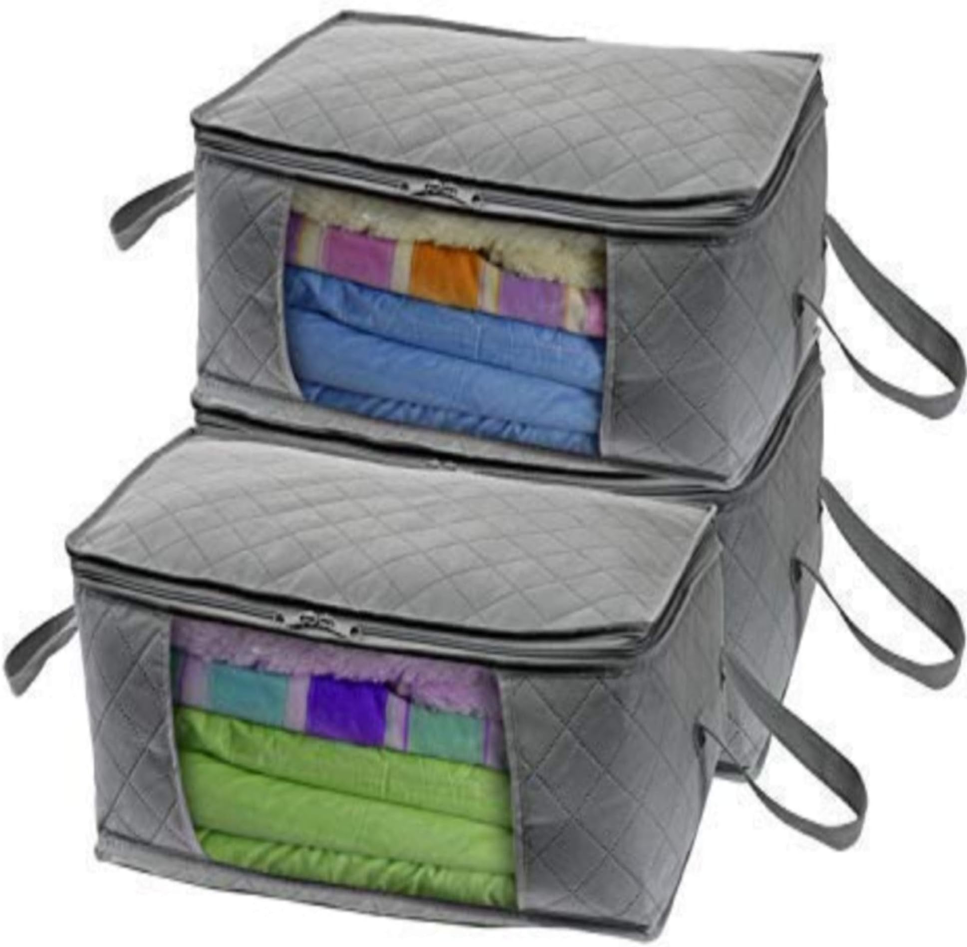 Woffit Extra Large Foldable Storage Bag Organizers, Large Clear Window & Carry Handles, Great for Clothes, Blankets, Towels, Winter & Summer Clothing, Closets, Bedrooms, Under Bed & More