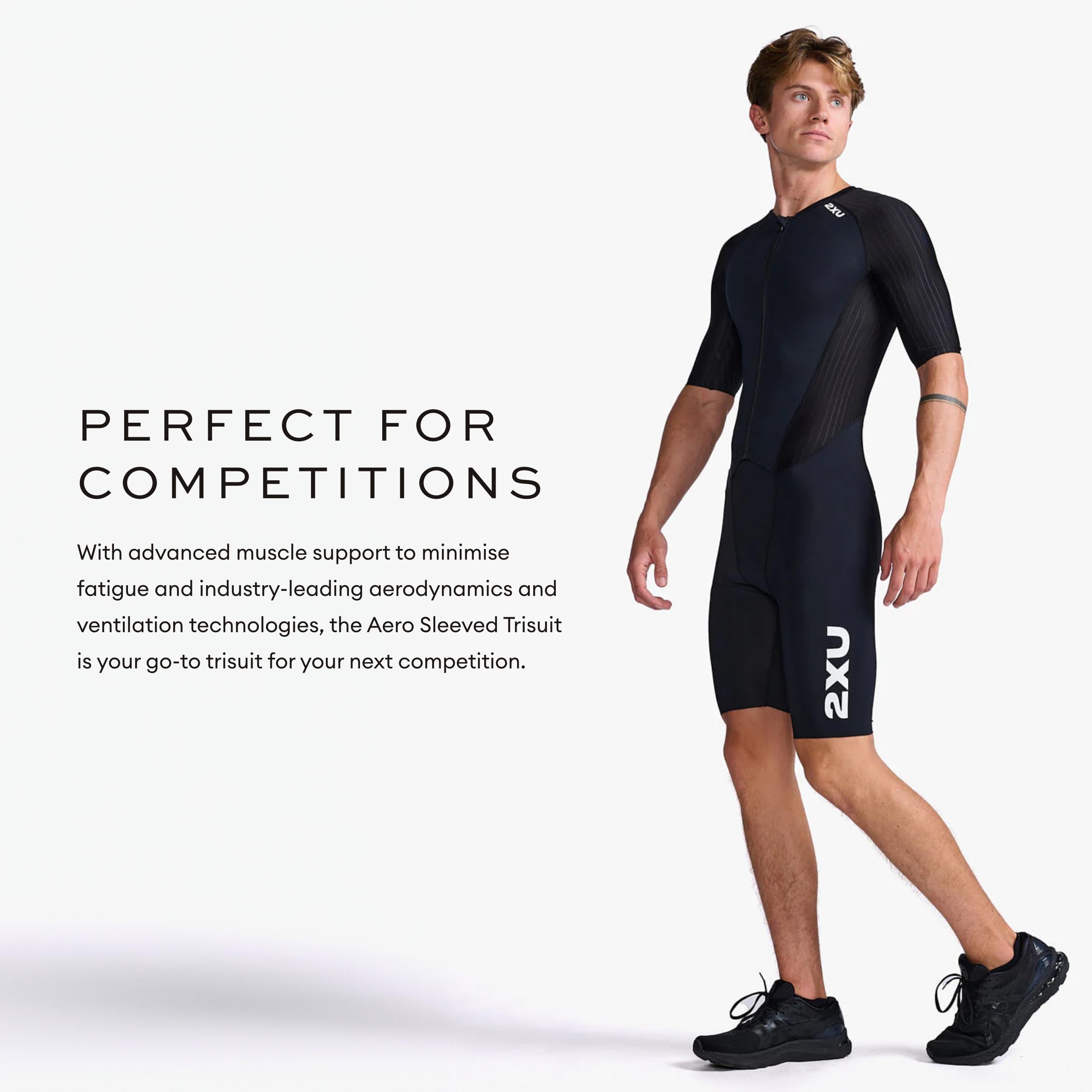2XU Traje trisuit Aero con cremallera frontal para hombre, negro/blanco, talla S
