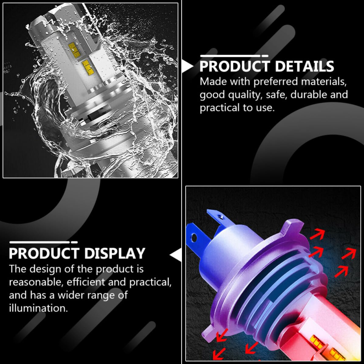 BESTonZON 2x Lampadine LED H4 9003 55w 5000lm per Fari Auto Anteriori Sinistro e Destro, Lega di Alluminio, Luce Bianca Fredda 6500k, Efficienza Elevata e Praticità Garantita
