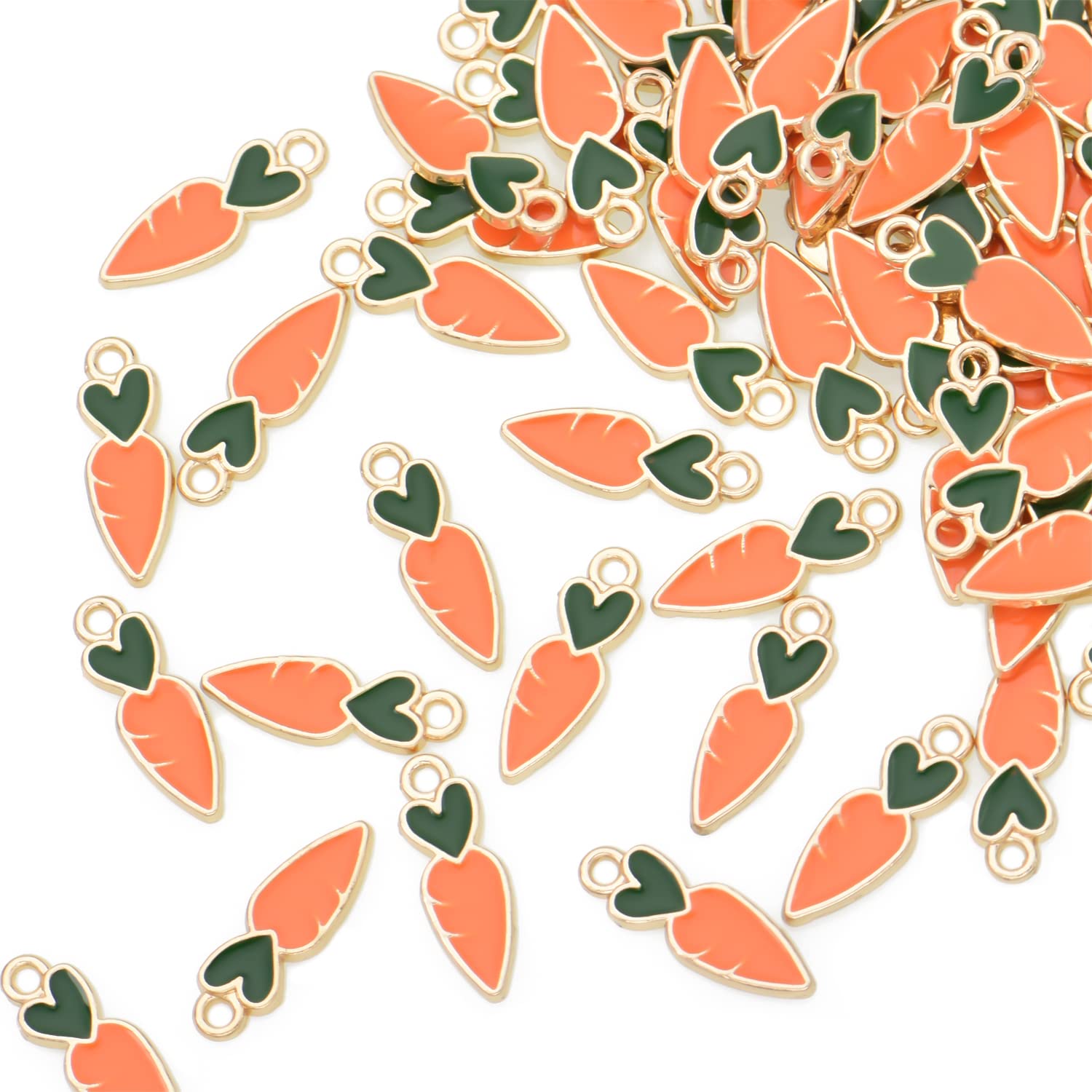 Pack of 80 Carrot Enamel Charms Gold Plated Colored Pendants Hawaii Style Accessories for Necklace Bracelet Jewelry Making DIY Crafting