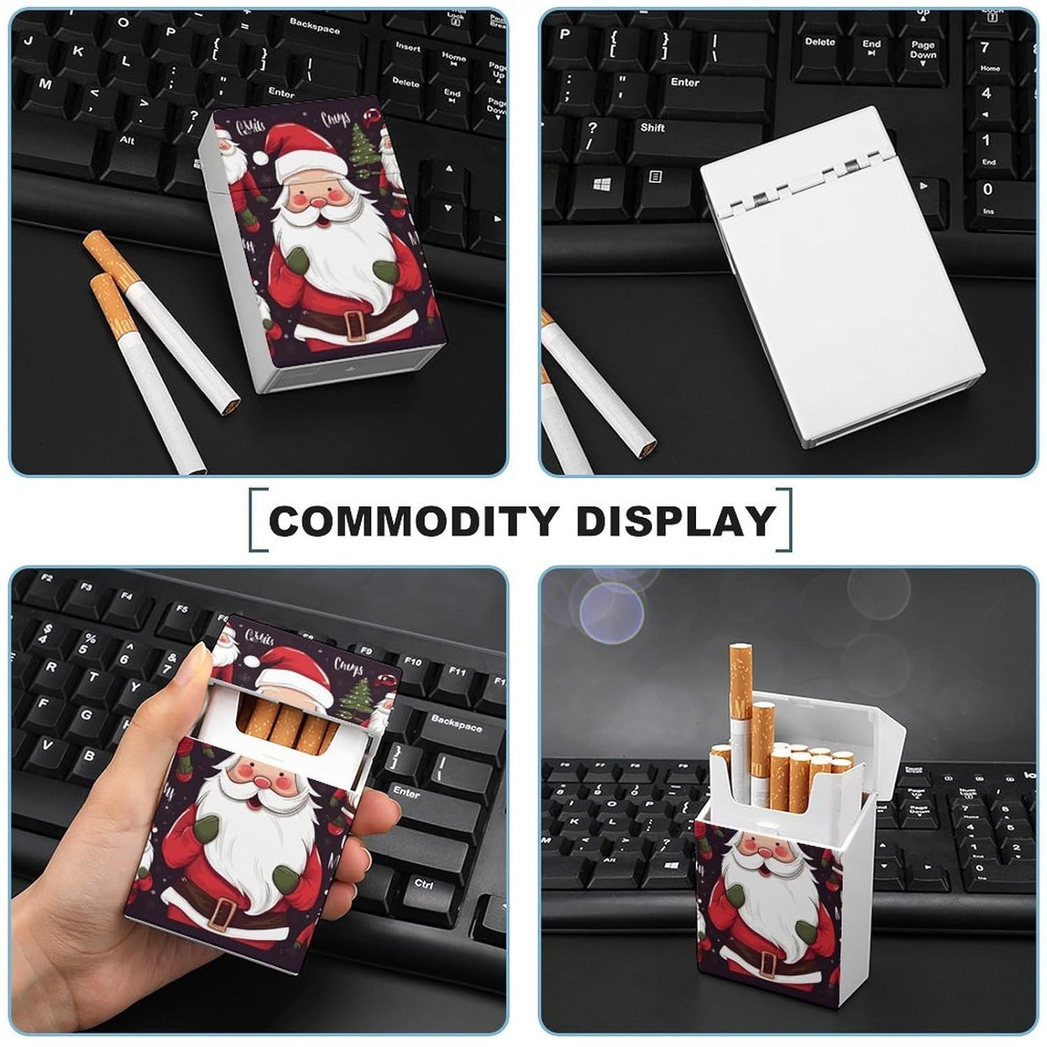 Christmas Santa Claus Cigarette Case with Switch Flip Closure, Cigarette Holder Case for Men Women, Cigarettes Smoking Accessories, Plastic Box for Smoke, Cigarette Hard Box Holder