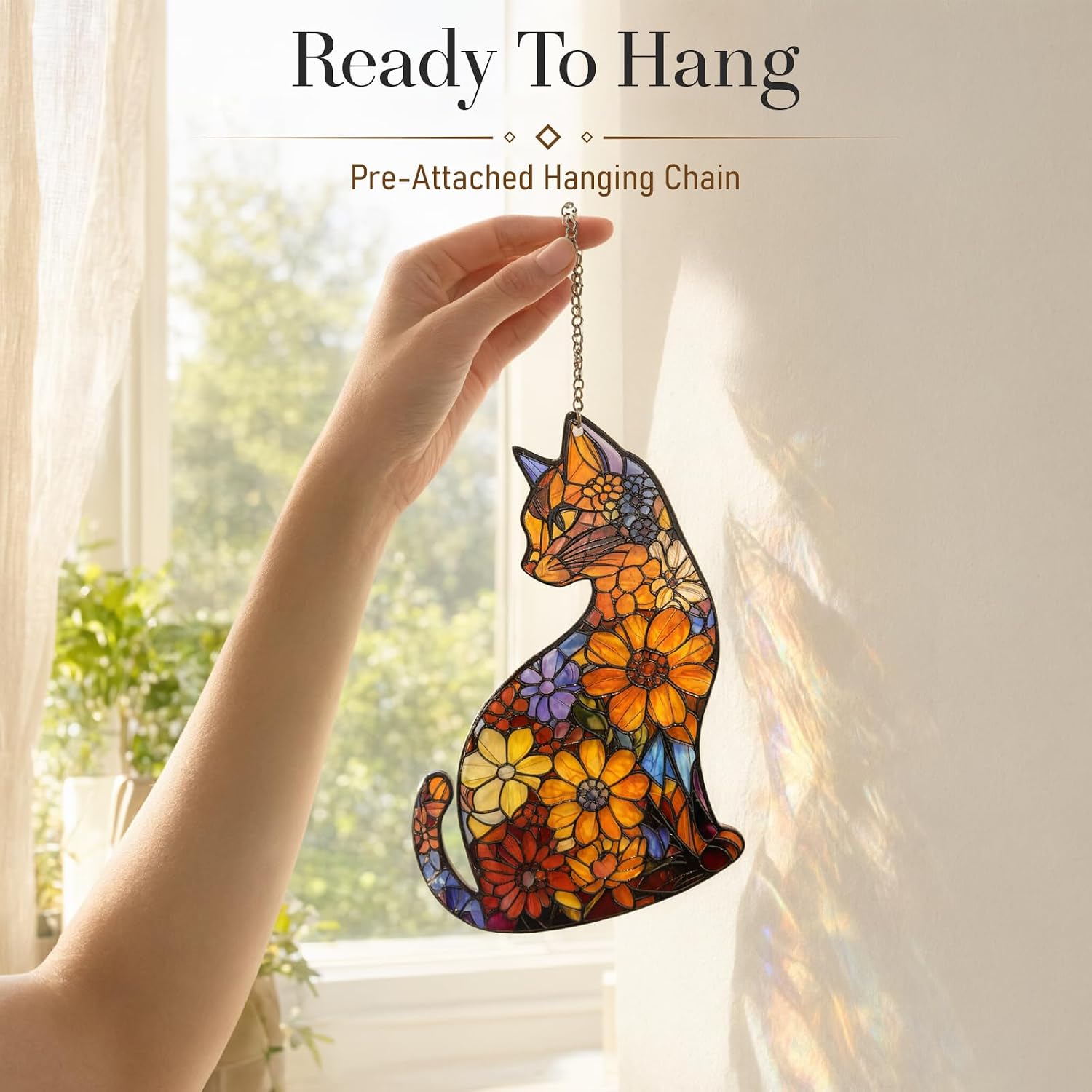 Stained Glass Cat Suncatcher, Window Hanging Decor for Home
