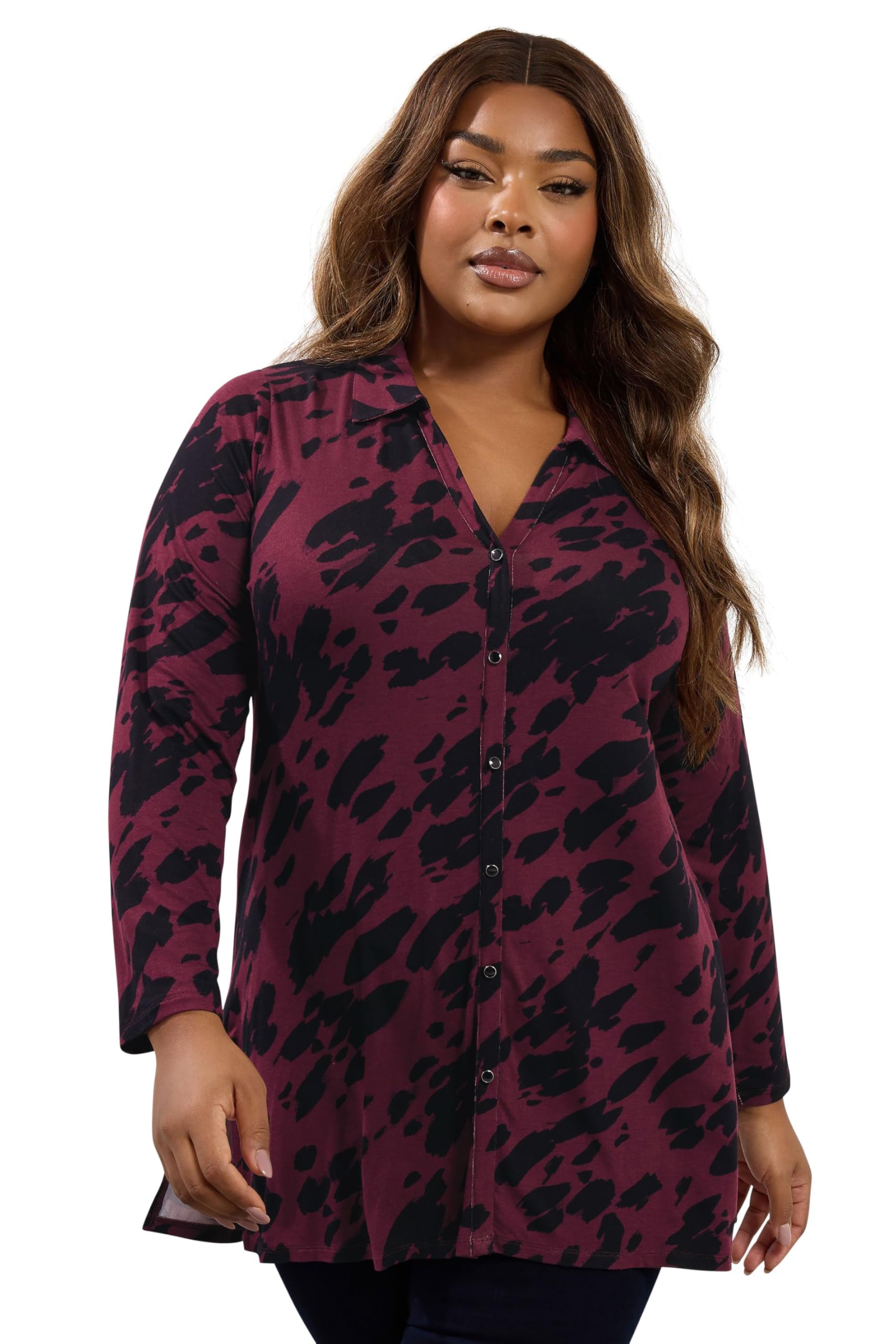 Yours Curve Red Abstract Print Jersey Shirt - Women's - Plus Size Curve