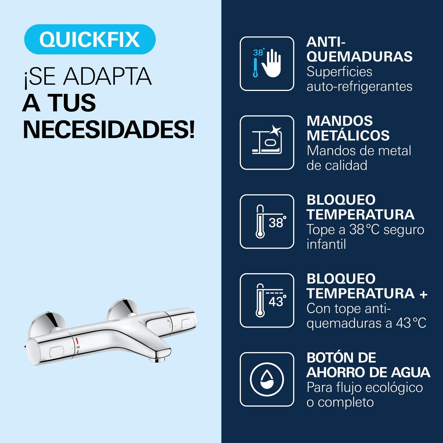 GROHE Precision Trend - Grifo termostático de bañera (ahorro de agua, mando ergonómico de metal, cuerpo de seguridad antiquemaduras, duradero), cromo, 34227002.