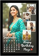 AARVI Customizable Birthday Photo Collage Frame, Black Background with Calendar, Customized/Personalized Happy Birthday With Names Customised Photo For Couple, Parents,Friend (A4)