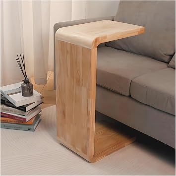C-Shaped Side Table, Solid Wood End Table for Couch Sofa and Bed, Wooden C Tables for Living Room Bedroom, Small Snack Tray Table for Space Saving 1, 24.4" H-Natural