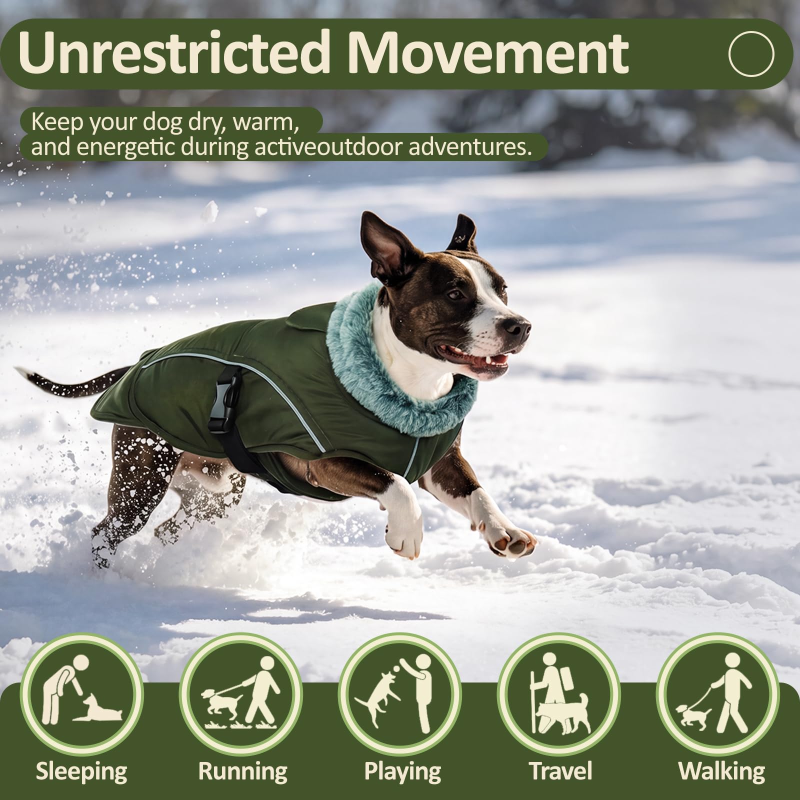 DENTRUN Abrigos para perros para clima frío, abrigo cálido para perro, resistente al viento, chaqueta acogedora para perro, chaleco de forro polar grueso, ropa repelente al agua con arnés/agujero para
