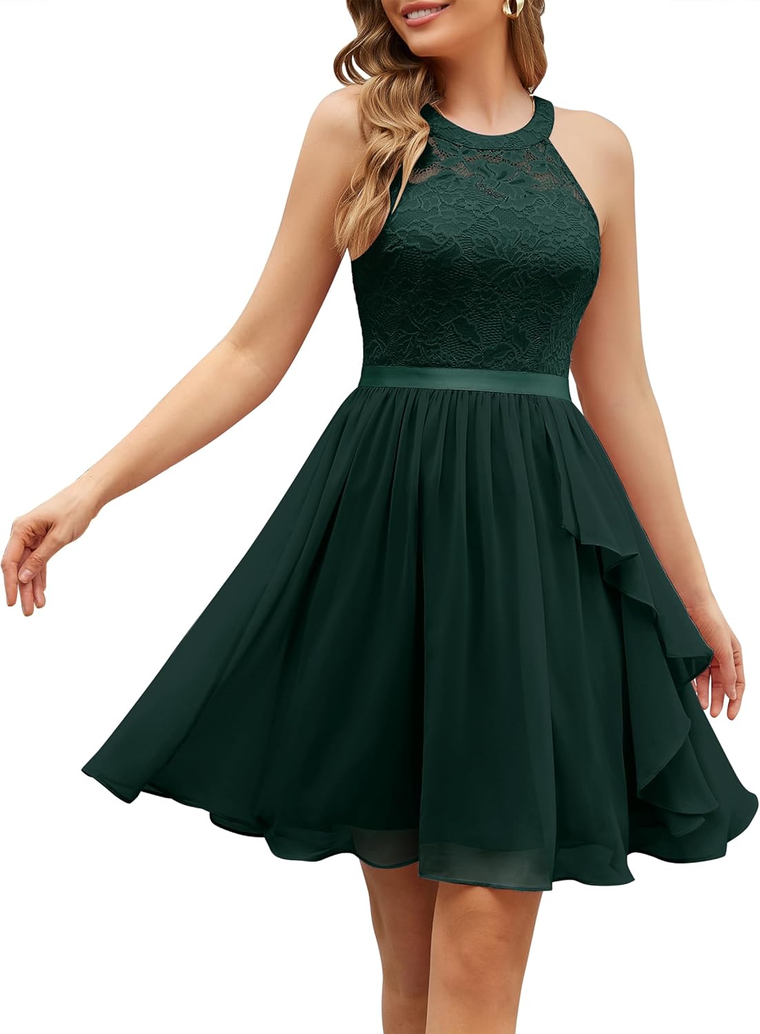 Wedtrend Women's Bridesmaid Dresses, Halter Sleeveless Cocktail Dress Ruffle A Line Short Prom Dress 2026