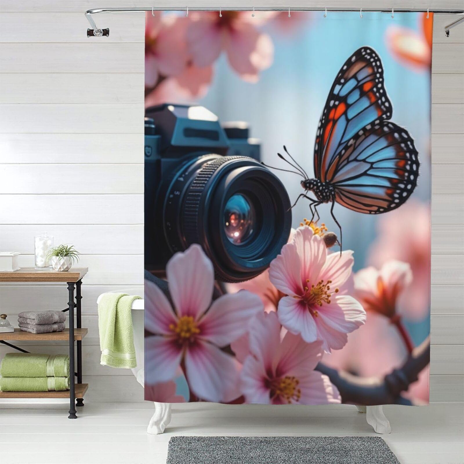 Rideau de douche moderne bouquet de papillons pour salle de bain