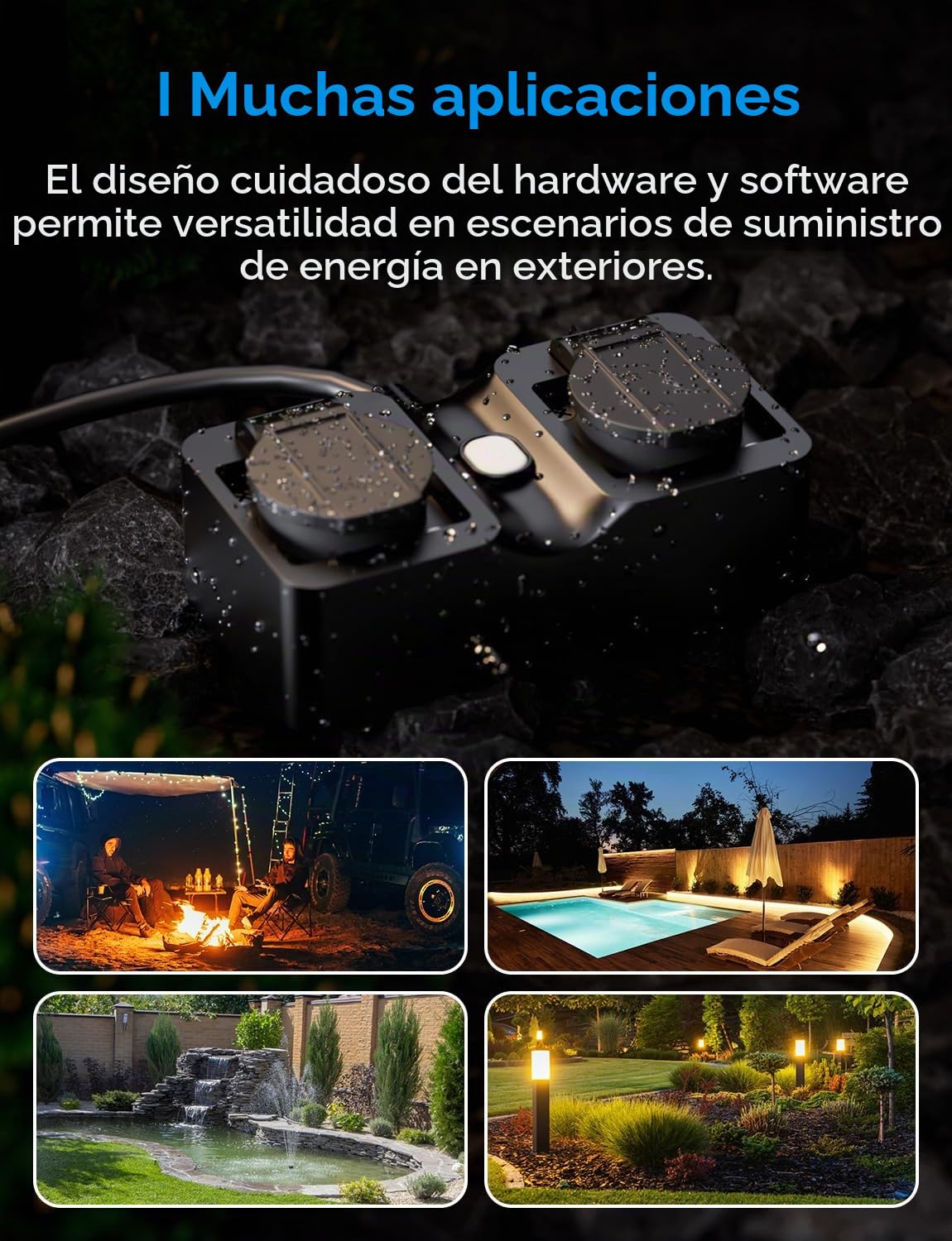 Meross Exteiror Enchufe Inteligente con Mide Consumo, WiFi Enchufe 16A Mide Producción de Paneles Solares, Soporte para Alexa, Apple Home y Google Home, IP44, con 1,5m Cable | Sin suscripción, control ilimitado | con Apple HomeKit, Alexa y Google | 16A, 1