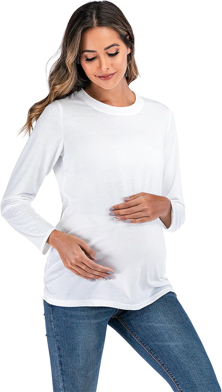 DGHM-JLMY Summer Loose Long Sleeve Maternity Clothes Casual Top Pregnancy Sweatshirt Tunics Clothes Ruched Pregnancy Top