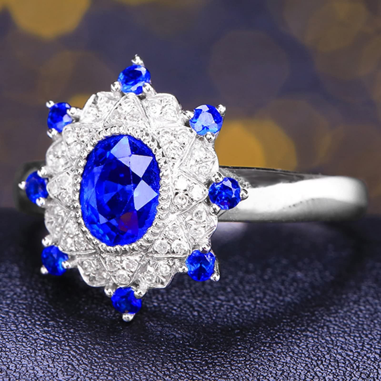 AMDXD Verlobungsring Weiß Gold 18 Karat Au750 Frauen, Saphir Hochzeitsring Blau, Blumen Pärchen Ringe Weiß Gold 750 mit Diamant Echtgold Schmuck