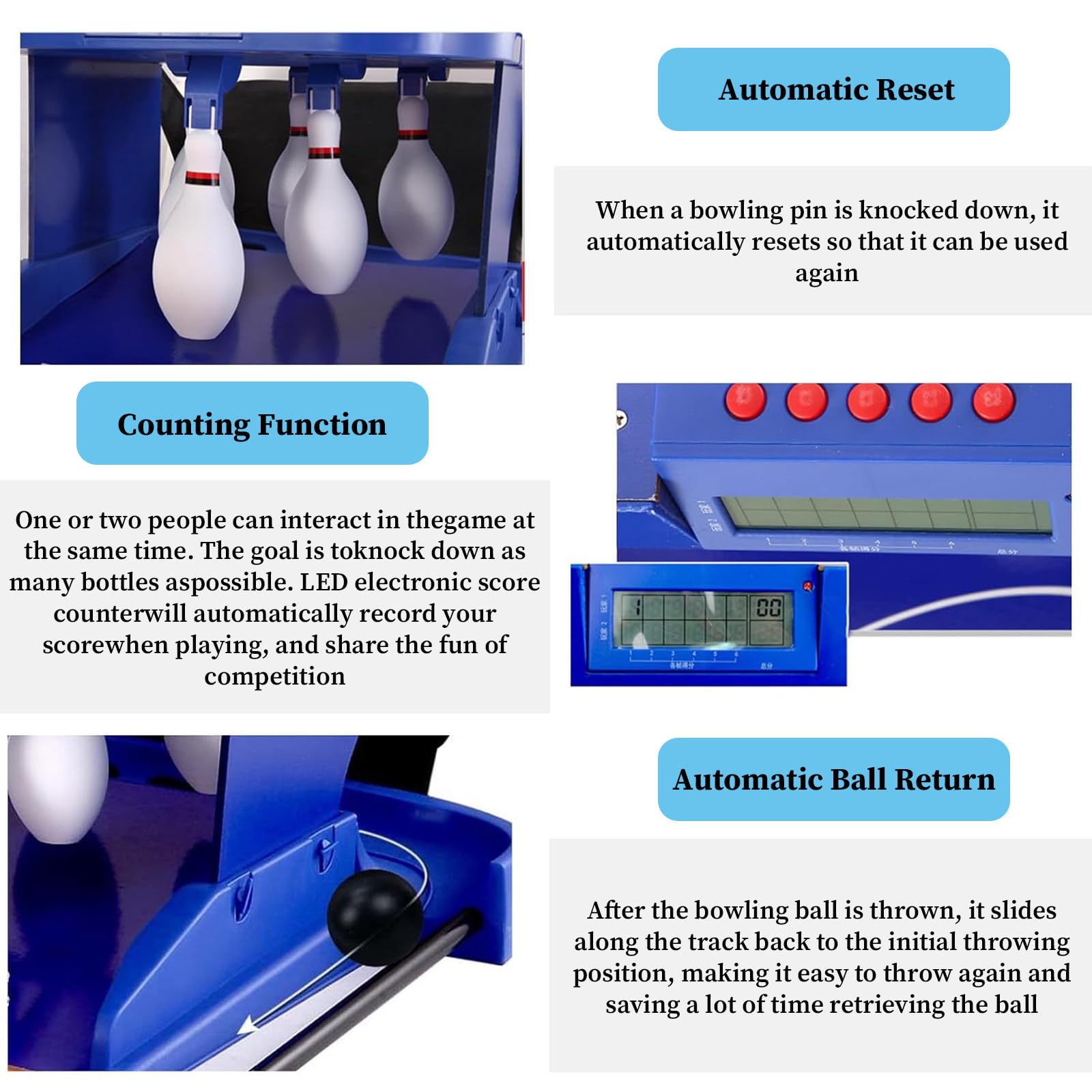 Juego de Bolos electrónico para niños, Boleras para El Hogar con Marcador LED Y Reinicio Automático, para Interiores, Ideal para Niños Y Adultos 3.5M