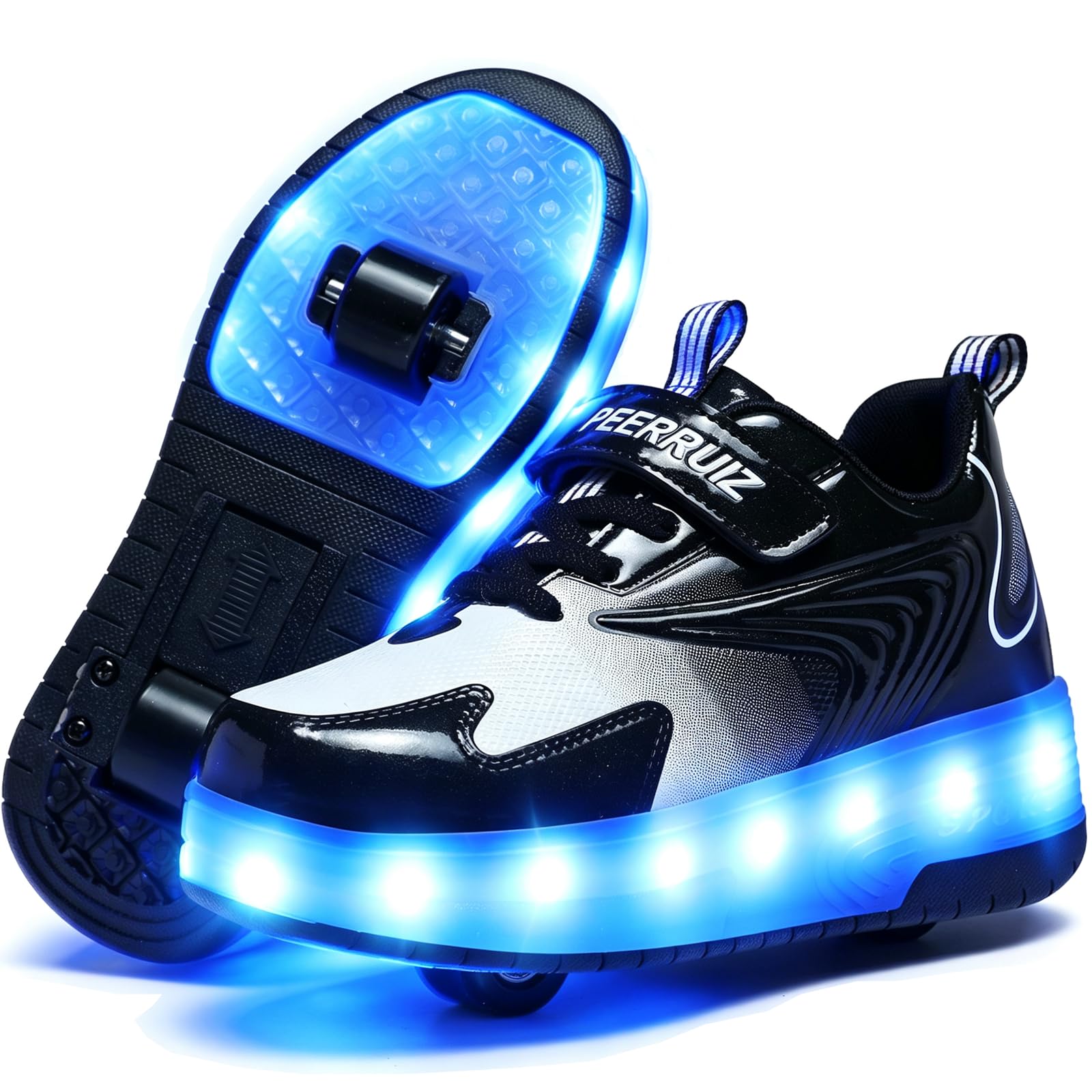 Ehauuo Unisex Roller Shoes Kids Sparkling Wheels Shoes Girls Light up Roller Skates Sneakers Boys Rechargeable Flashing Sneakers for Gift