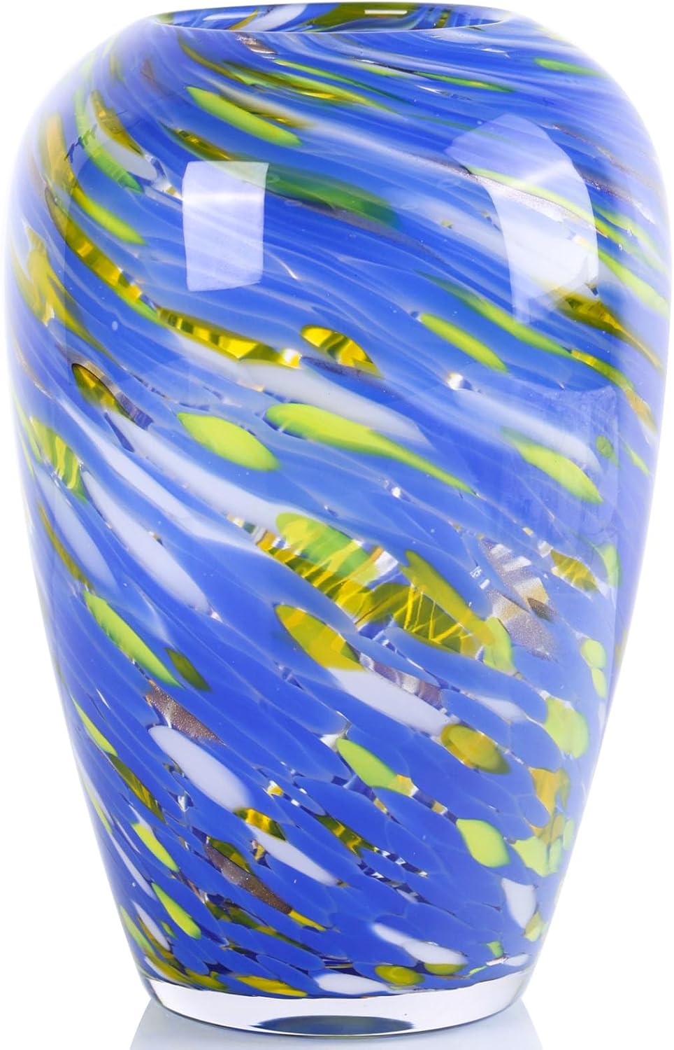 9" Tall Glass Vases for Decor,Blue and Yellow Glass Vase