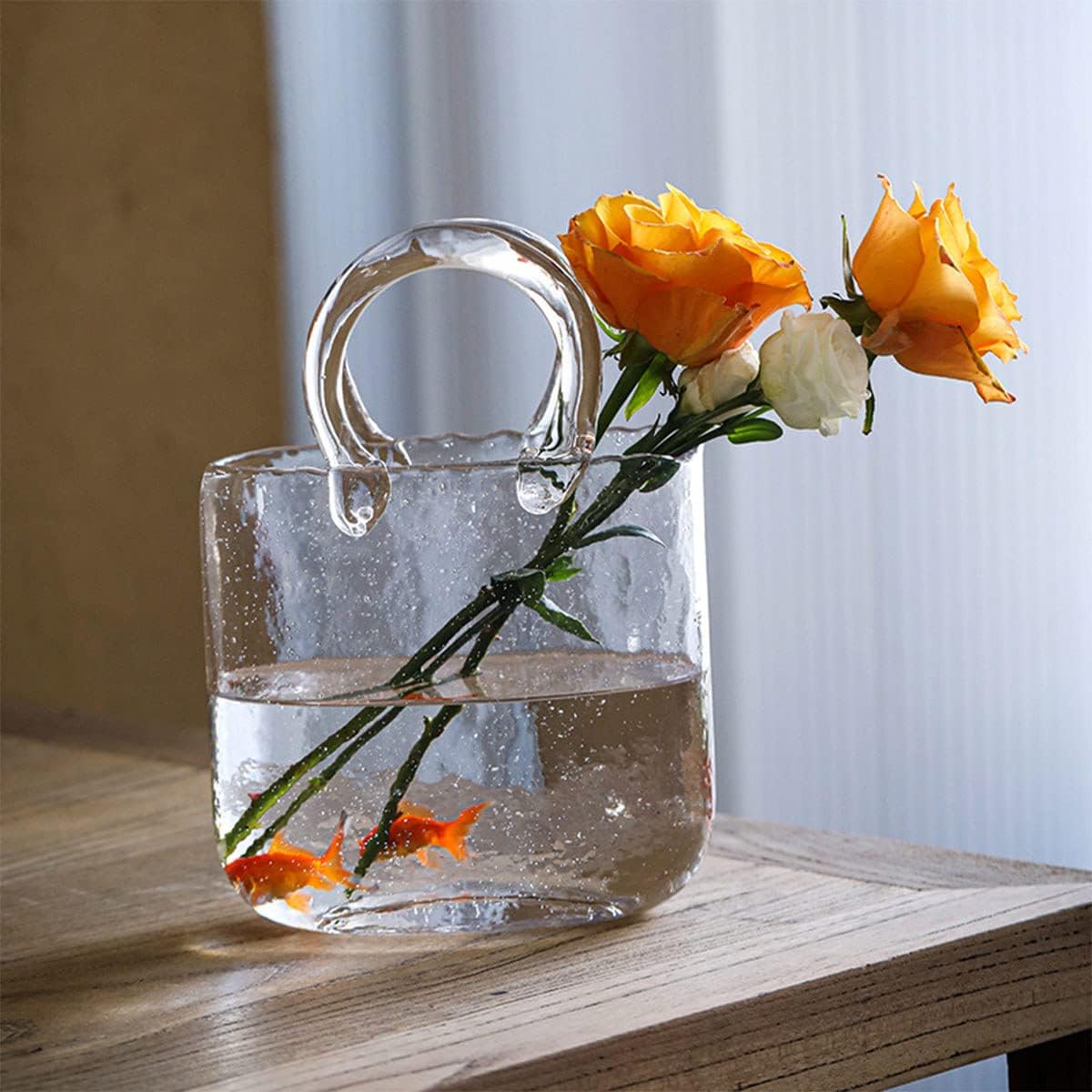 Hewego Clear Hand Blown Glass Vases with Elegant Purse