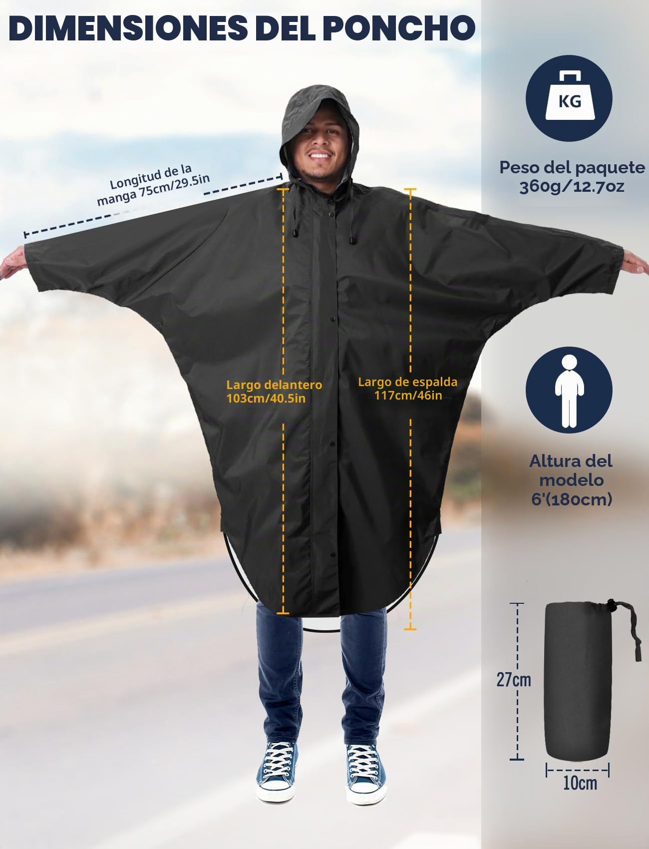 ANYOO Poncho de lluvia impermeable para adultos, ligero y reutilizable para hombres y mujeres, abrigo con capucha para senderismo, chaqueta con bolsillo para actividades al aire libre, Talla única
