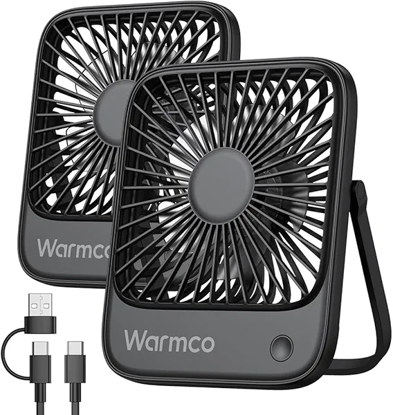 Warmco USB Desk Fan 2Pack, USB C Corded Powered Personal Fan(No battery), Strong Airflow, 3 Speeds Wind Small USB Desktop Fan With 180° Tilt Folding for Home Office Table Black