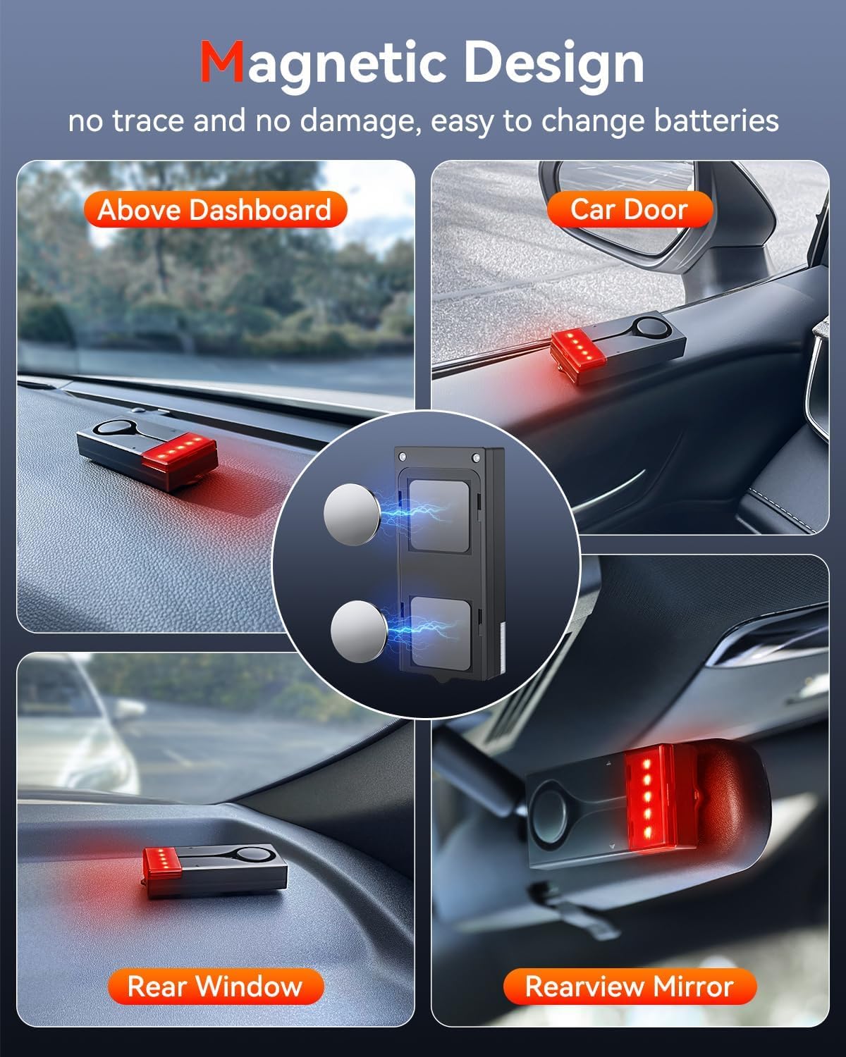 Auto-Diebstahlschutz-Vibrationsalarm, ELECTOP 108 dB Auto-Vibrationsalarm mit Ton und Licht, kabelloser Fernalarm für Autos, Sicherheitslicht für den Innenraum mit 2 Alarmgeräten