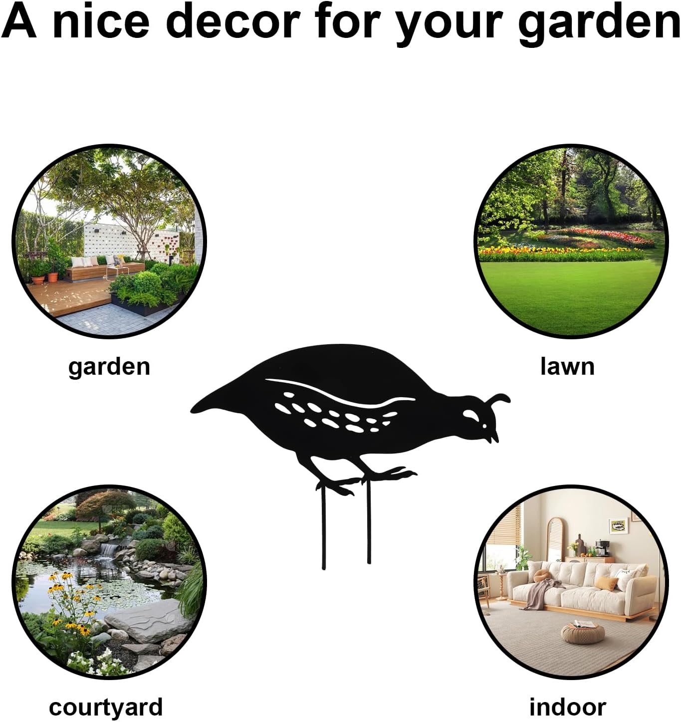 Yardwe 8PCS Metal Quail Yard Art, Outdoor Garden Decoration, Creative Black Iron Quail Ornaments for Lawn, Pathway, Courtyard, and Planters
