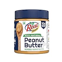 Real Health 100% Natural Peanut Butter (Crunchy) – 350gm | Unsweetened | High Protein with 10g Protein per serve | For Fitness conscious | Zero Trans Fat | Gluten Free | Non-GMO Peanuts