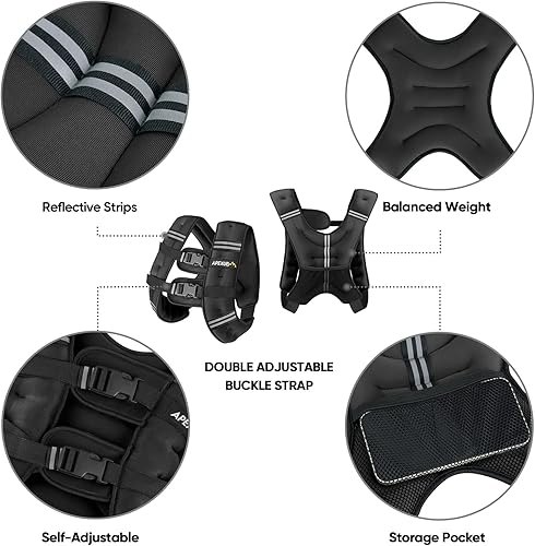 Miniatura 3 de APEXUP Chaleco con peso para hombre, 5 libras, 10 libras, 15 libras, 20 libras, 25 libras, 30 libras con rayas reflectantes, chaleco con peso para