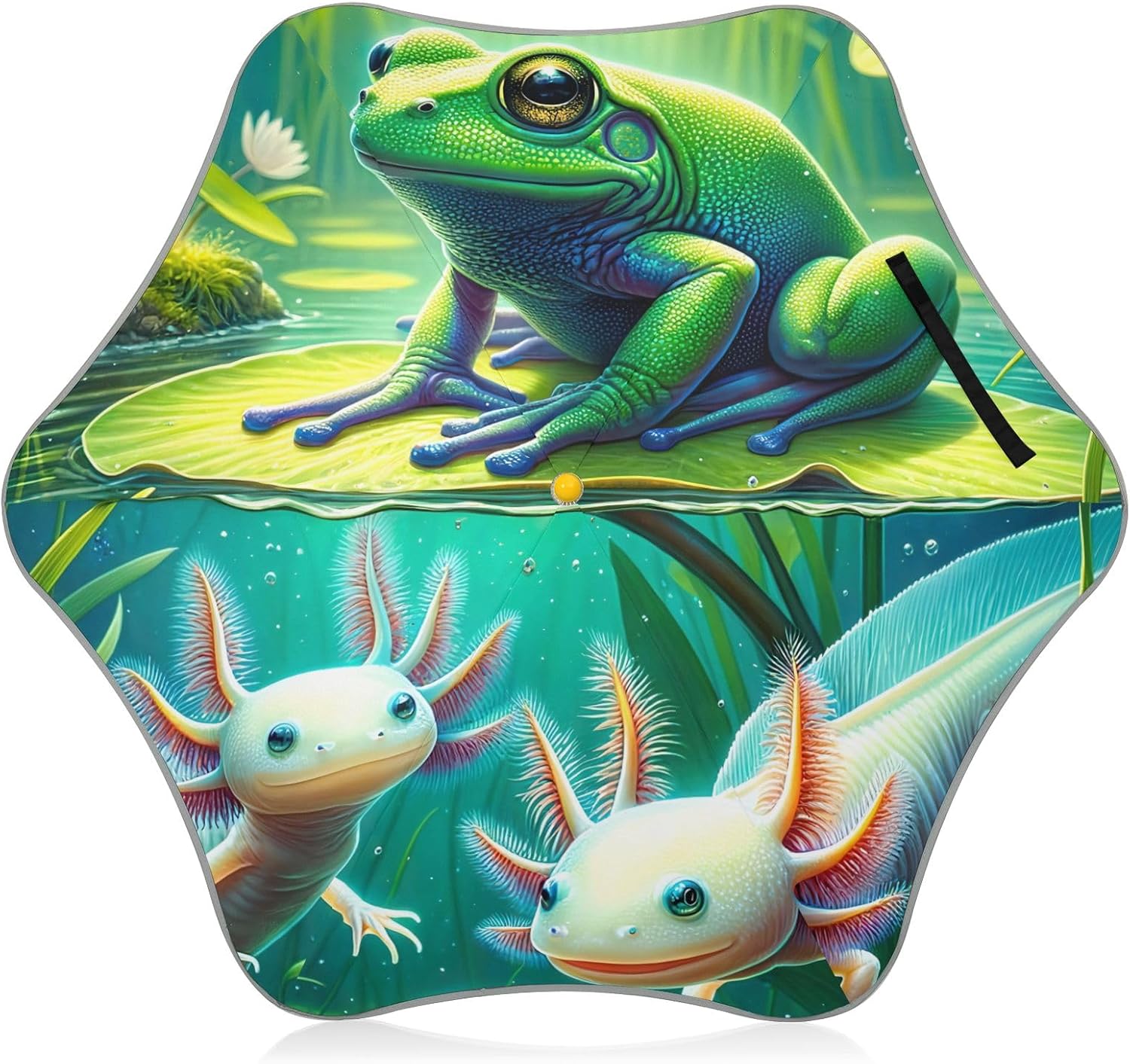 ODAWA Frog Axolotl Green Stick Umbrellas for Children with Rounded Corner Rounded Corner Rain Umbrellas Age 3-8