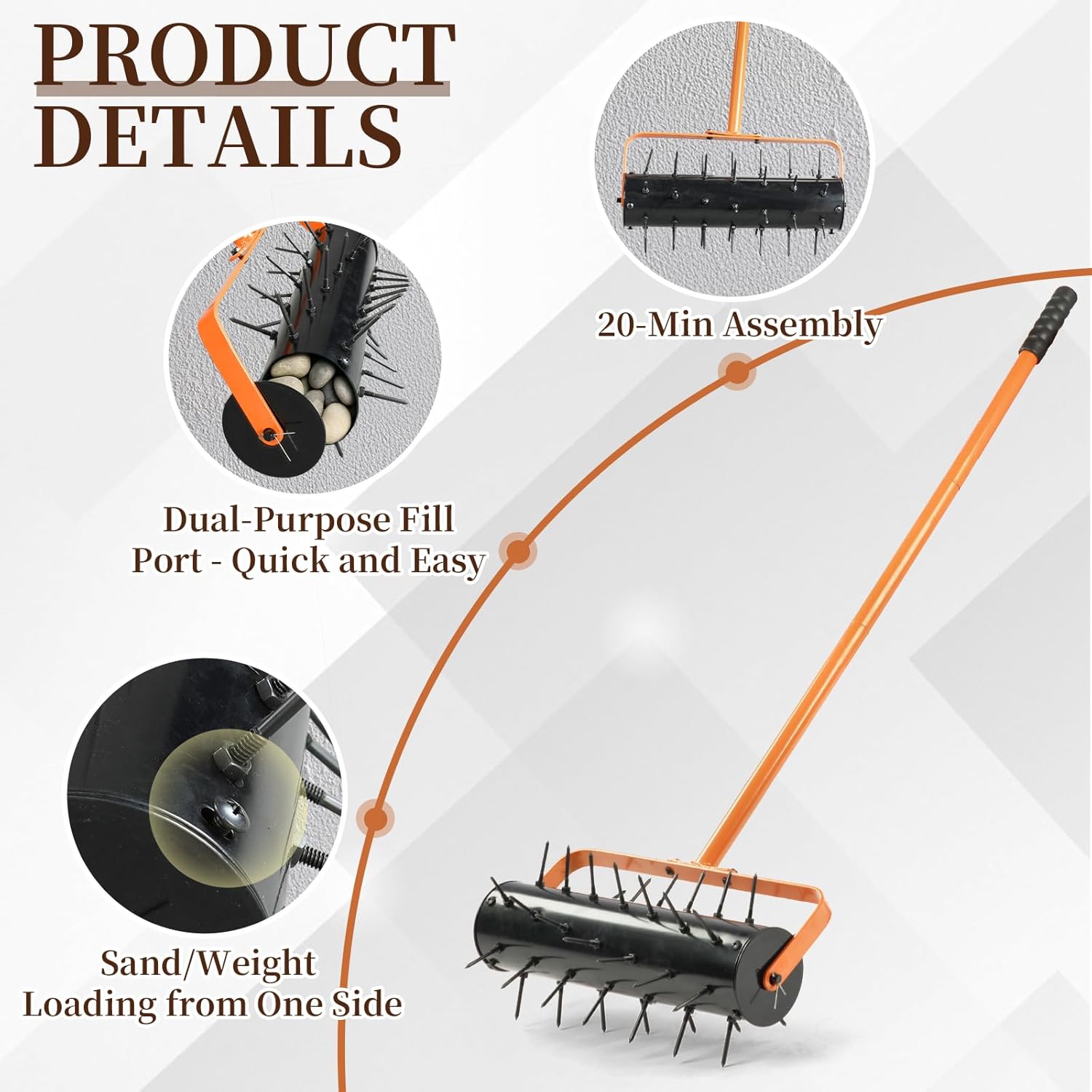 17-inch Lawn Aerator, Rolling Aerator Lawn Tool, Heavy Duty Lawn Aerator Tool, Grass Aerator & Garden Tools for Aeration & Soil Health, Orange & Black