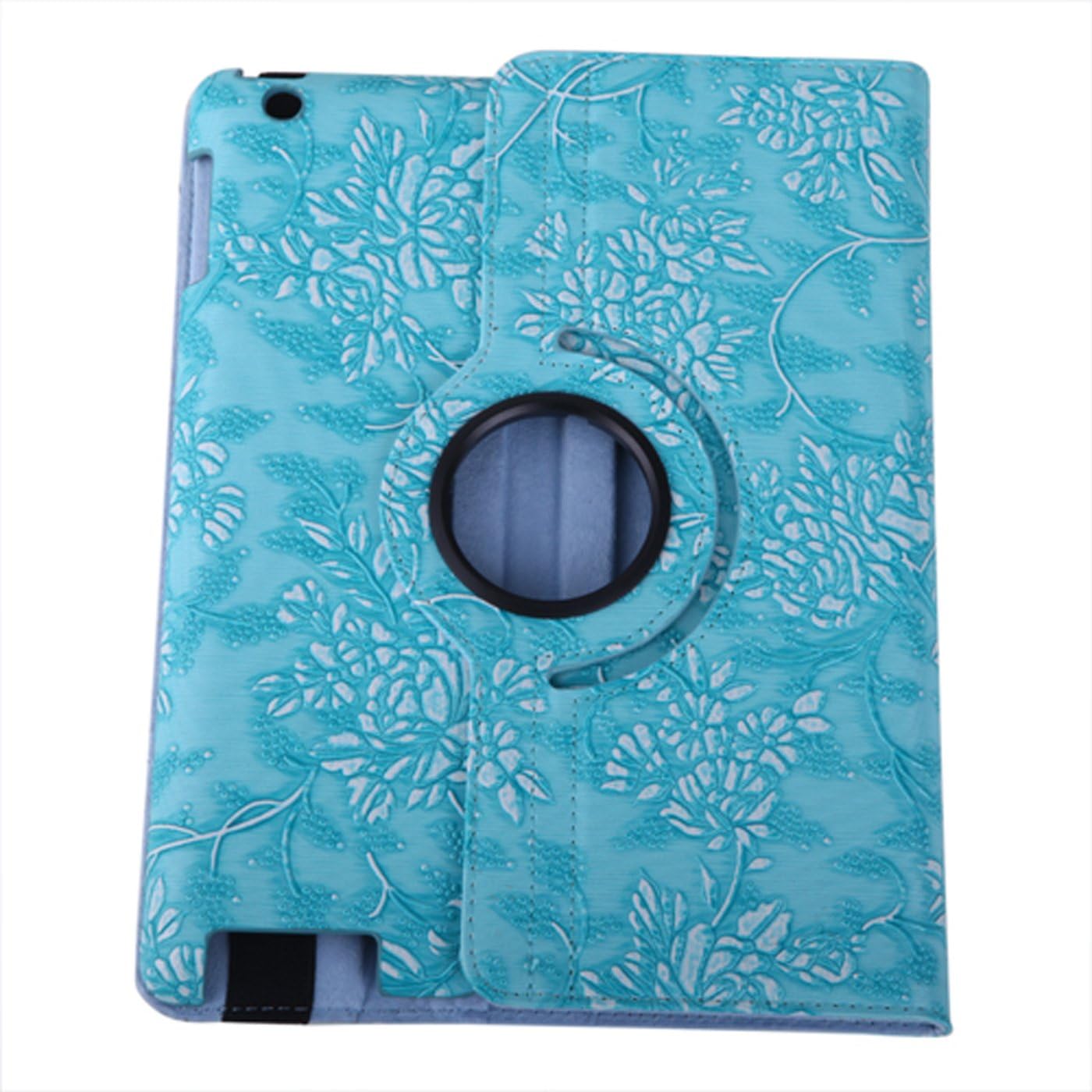 HDE iPad 2/3/4 Tablet Case Rotating Flip Stand Folding Magnetic Cover Designer for Apple iPad 2/3/4 (Blue Flower)