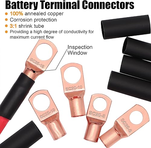 Miniatura 4 de Cable de calibre 4 (50 pies rojo) de aluminio revestido de cobre CCA  Alimentacióntierra de cable automotriz primario, 20 conectores de terminal de