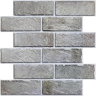 3D Faux Brick Wall Panel, Peel and Stick Brick Tiles,10 Pcs of 12"X12", Small Size Thin PVC Brick Self Adhesive Fake Brick Paneling Faux Brick Backsplash for Interior Wall Decor