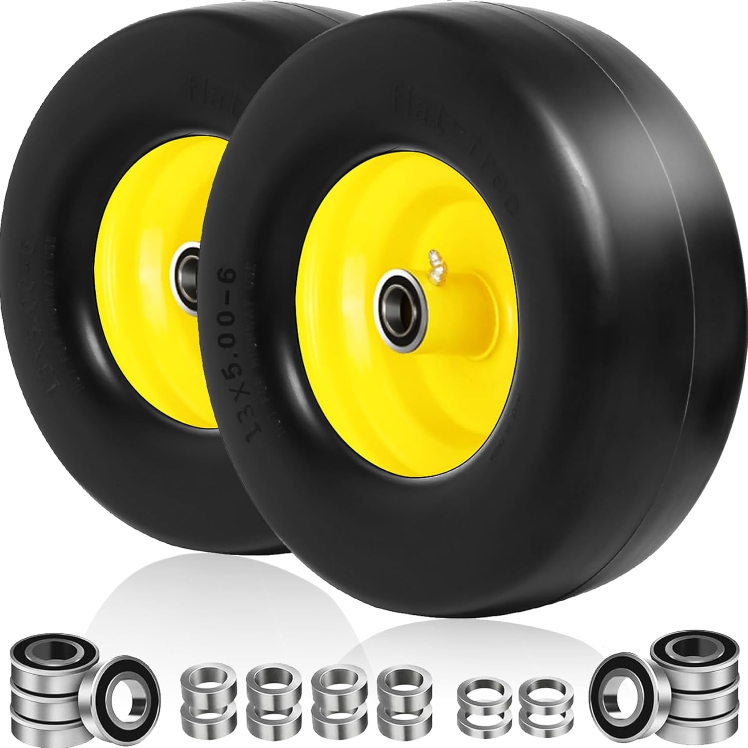 13x5.006 Flat Free Tire and Wheel, 13x5x6 Lawn Mower Tires for Riding