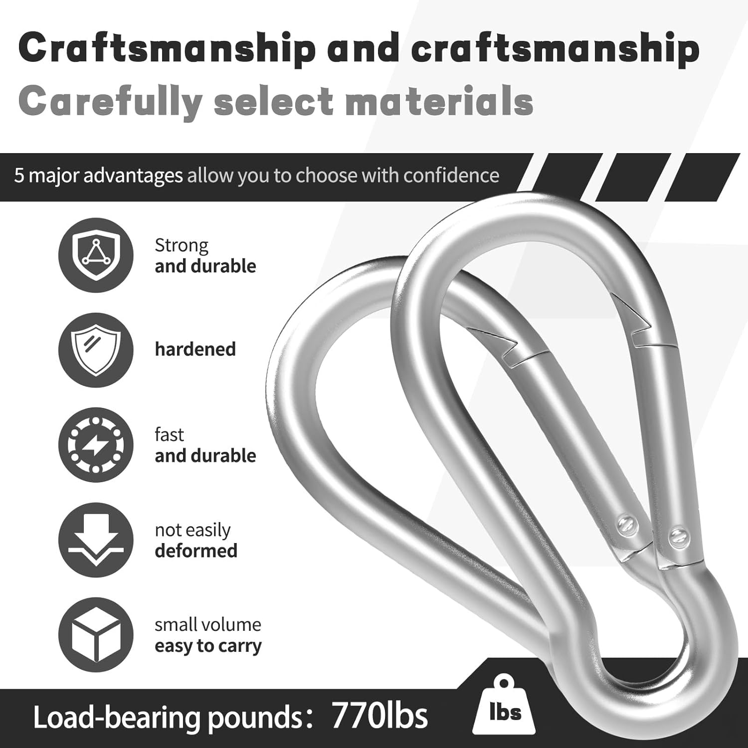 Carabiners Clip Spring Snap Hook,Heavy Duty Galvanized Steel Carabiner,Safety Quick Links Snap Hooks,Spring Clips for Swing Hammock Camping Keychain Outdoor - Image 5