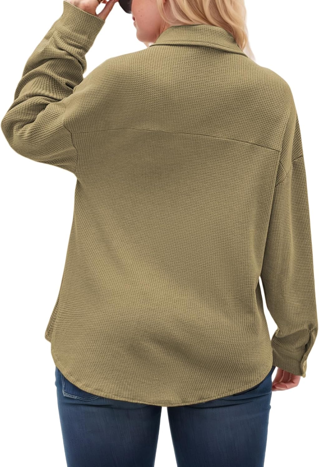 ROSRISS Plus-Size Tops for Women Casual Collared Button Down Blouses Cute Long Sleeve Waffle Knit Shirts with Pocket XL-5XL - Image 4