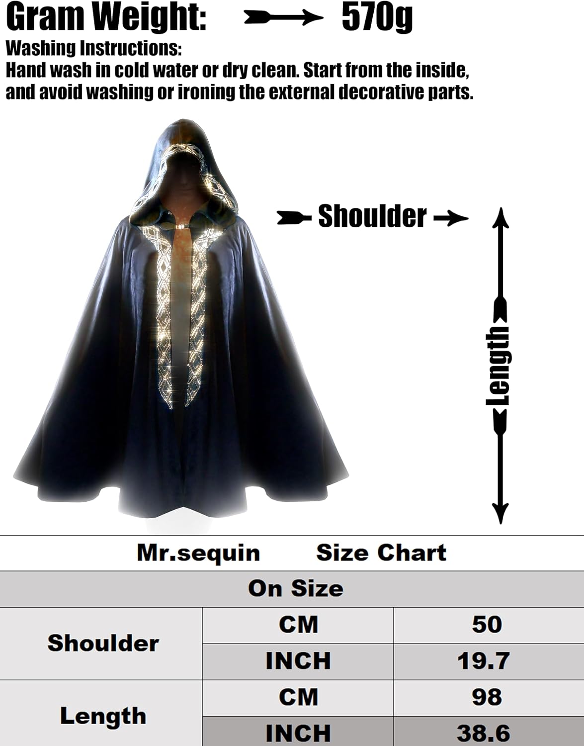 Renaissance Hooded Cape Victorian Capelet Velvet Cloak with Gold Sequin Medieval Hobbit Halloween Costume