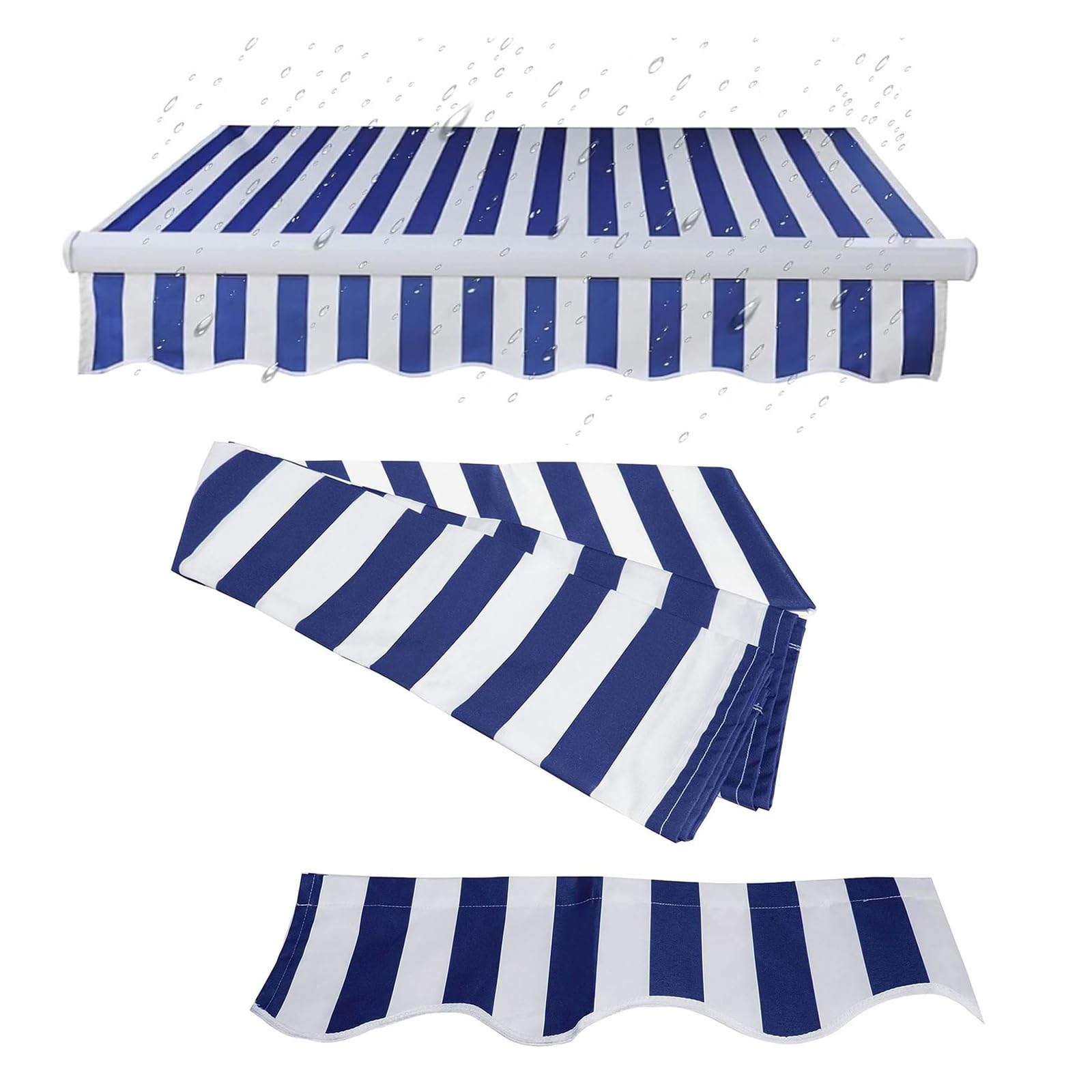 Retractable Patio Awning Replacement Fabric (Fabric Only), Patio Awning Fabric Replacement, Water-Resistant Polyester Replacement Canvas for Awnings, Deck, Balcony, Yard, Durable Polyester(Blue,5.5x2.