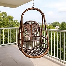 IRA Rattan Swing Chair with Cushion | Single Seater Hanging Jhula for Balcony & Living Room | Heart Design Indoor Swing for Adults & Kids