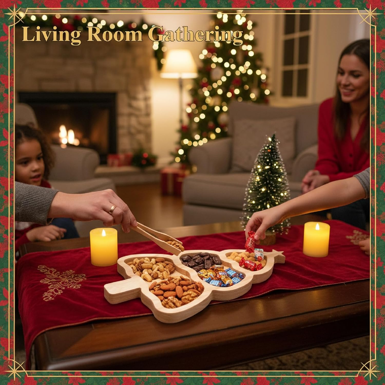 Christmas Tree Serving Tray: 11. 79" x7. 86" Wood Xmas Serving Platters with Handle for Restaurant Home - Xmas Charcuterie Board for Cheese Snacks Appetizers Desserts Food Fruit Sashimi
