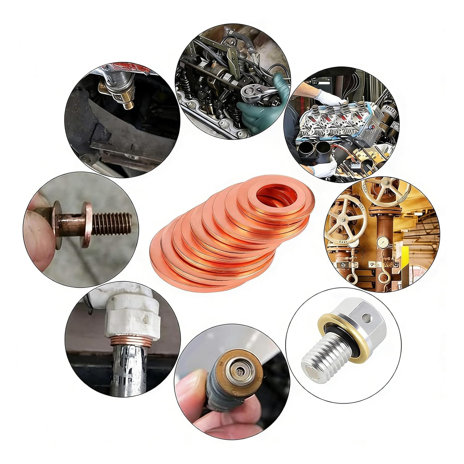 Oil Drain Plug Washer Oil Pan Drain Plug Gasket 400pcs Copper M5-M14 Conductive for Most Cars Motorcycles Boats-1 Set
