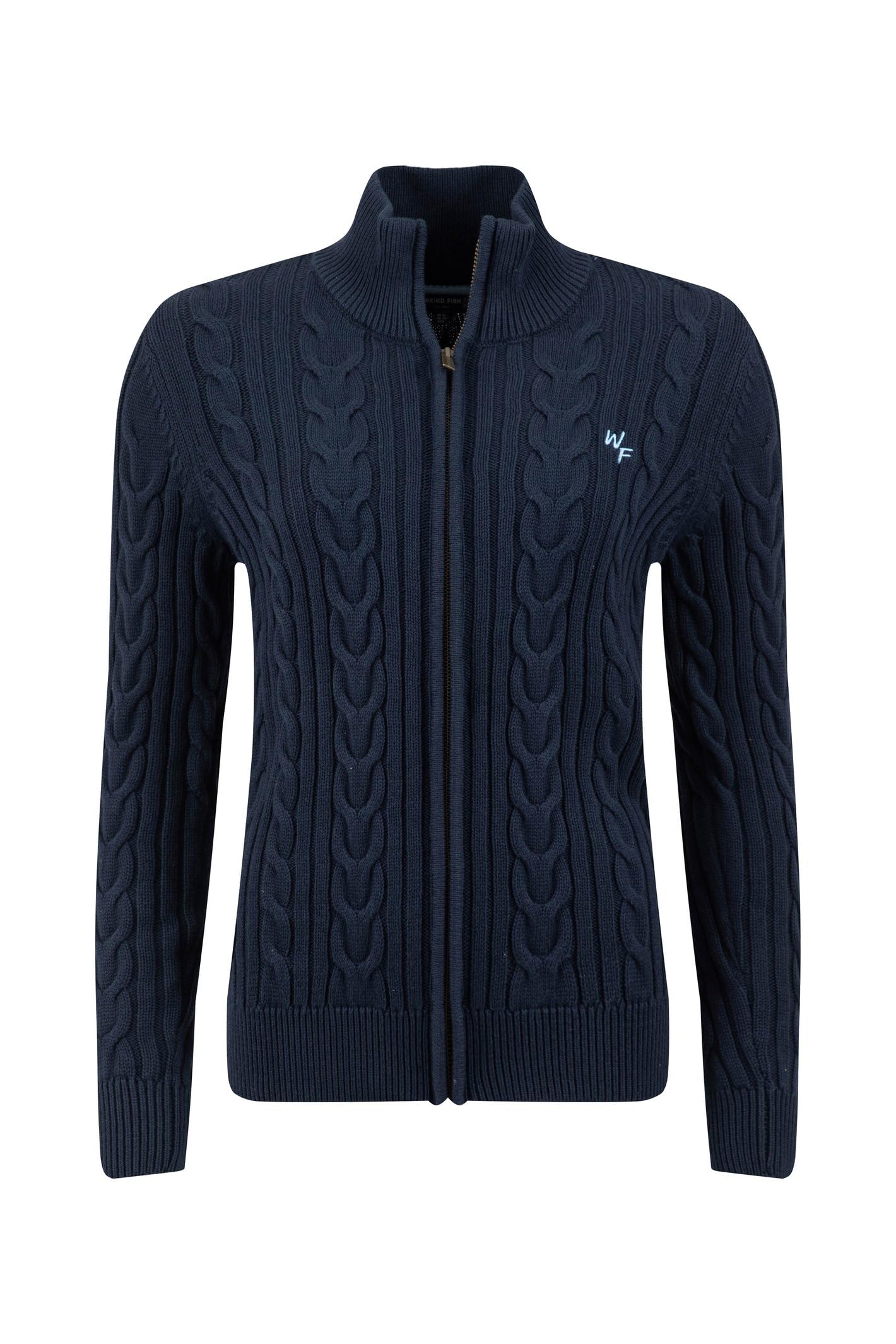 Weird Fish Women's Full Zip Cable Knit Jumper Navy Size 10