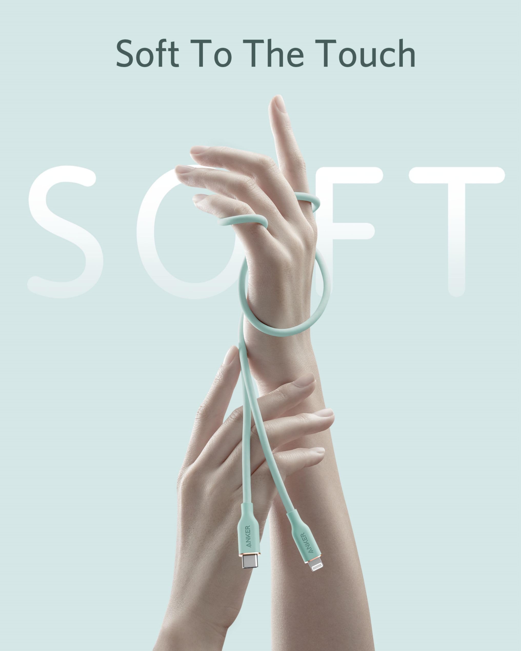 Image secondaire de Câble Anker PowerLine III Flow USB-C vers Lightning 90cm - Vert Menthe