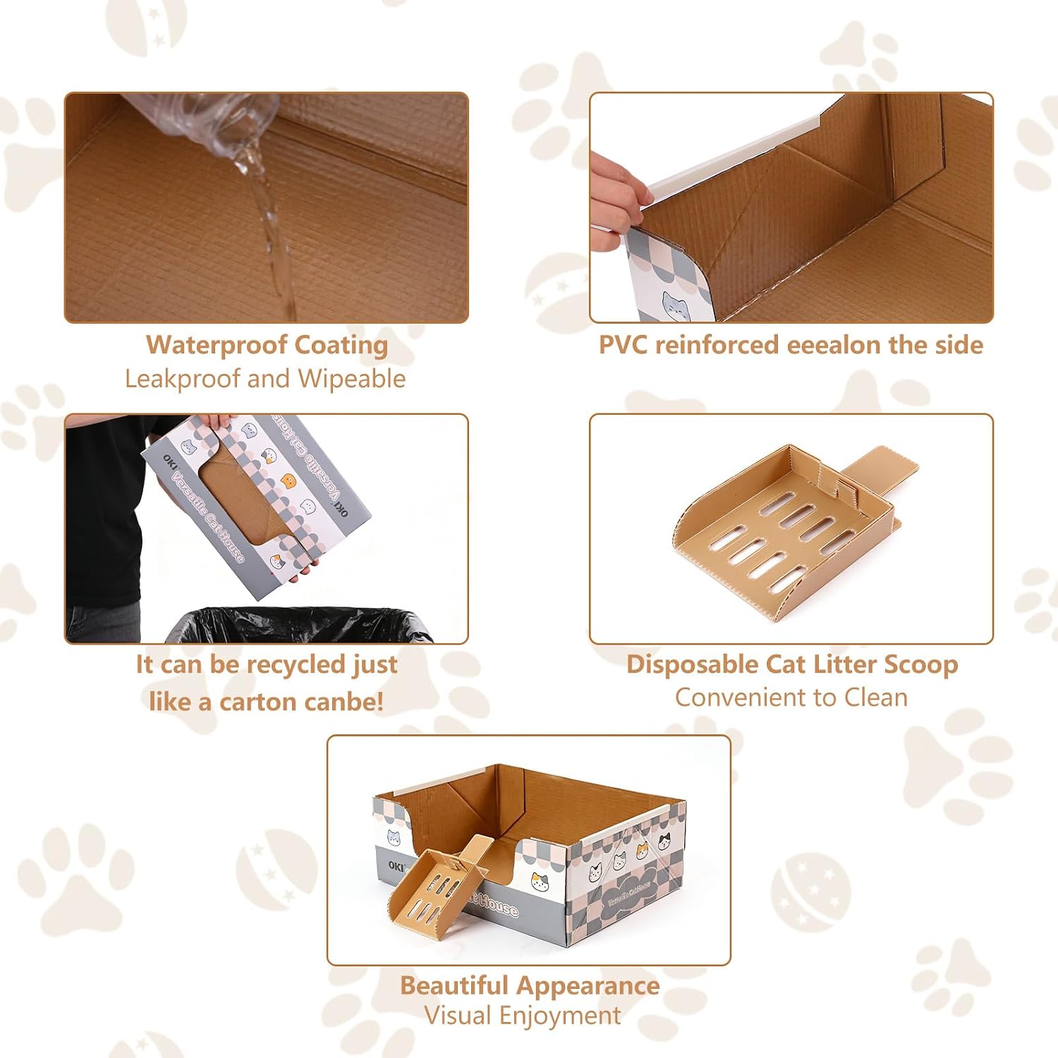 3-Pack Disposable Cat Litter Box, 12.01x15.75x5.91 inches (Approx. 30.5x40x15 cm), with Disposable Cat Litter Scoop, Portable Waterproof Travel Cat Litter Box image 4