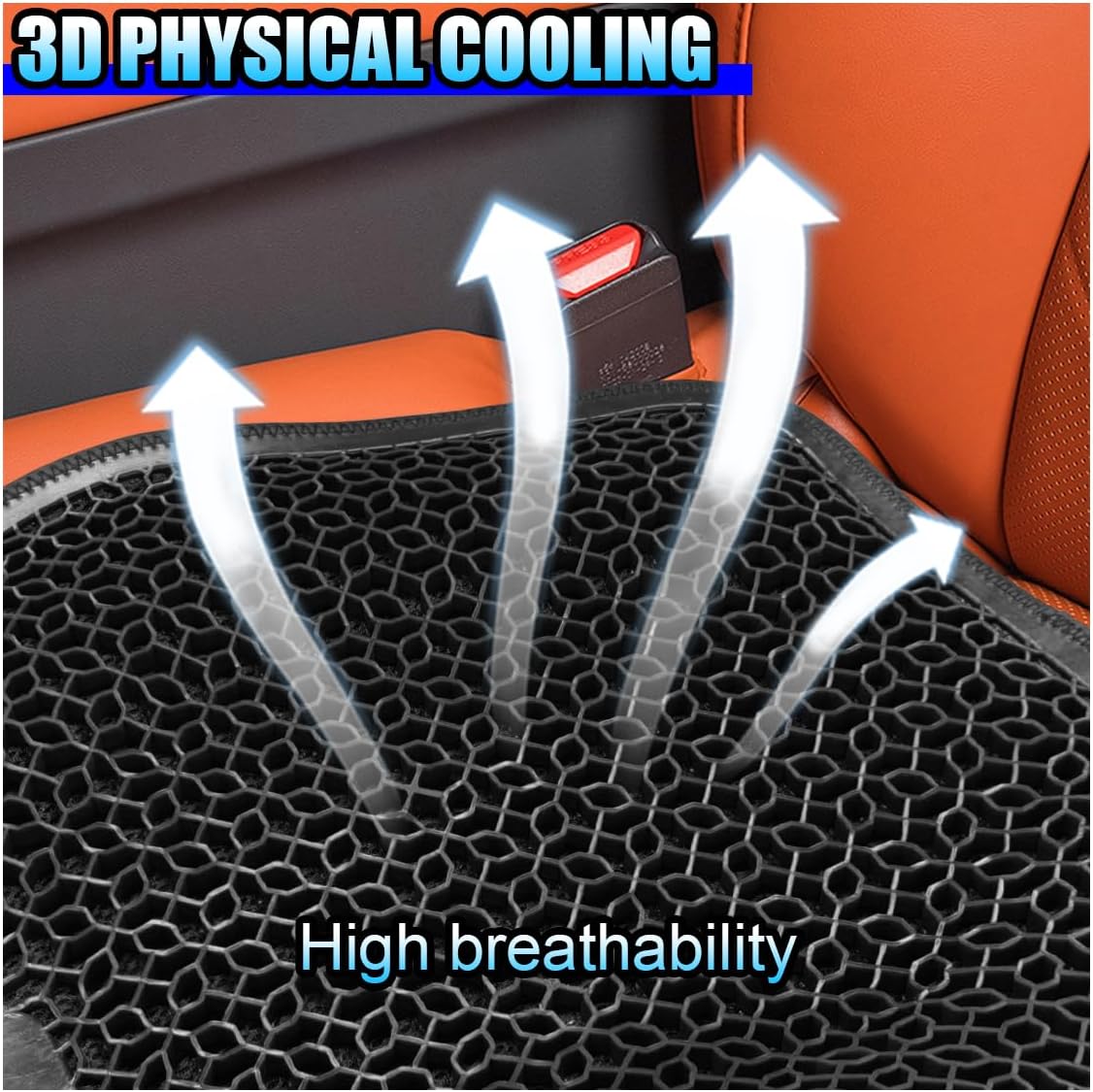 Gel Car Seat Cushion, Cooling Breathable Car Driving Seat Protector Cover, Comfortable Anti-Slip Chair Cushion Pad, Universal Automotive Interior Accessories for Sedan & Office (Black)